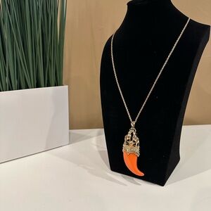 BANSRI Coral Pendant Necklace with Long Gold Chain